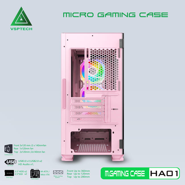 CASE VSPTECH GAMING HA01 (PINK/GREEN)
